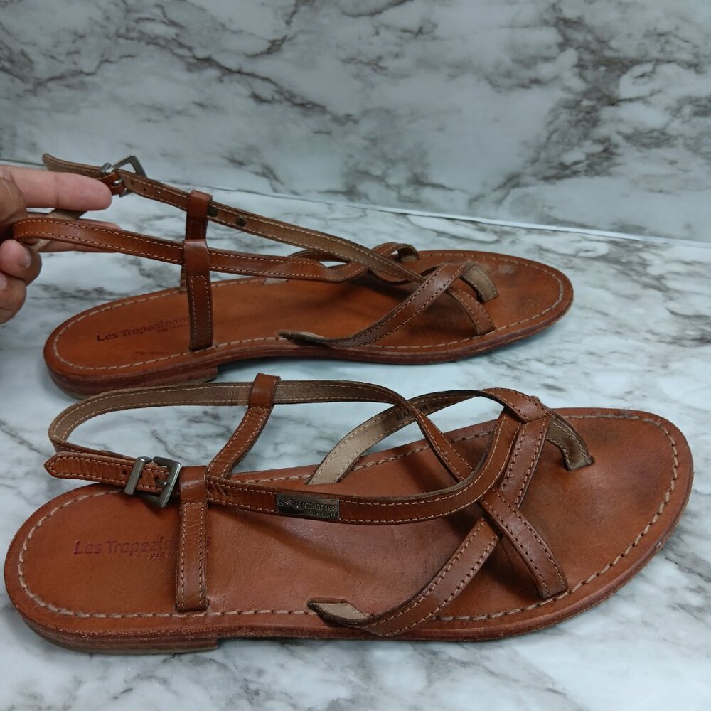 LES TROPEZIENNES PAR M. BELARBI Women's brown leather strappy sandals size 40 - Picture 3 of 5